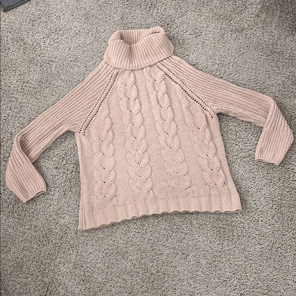 NWT Cozy Chenille Cable Knit Turtleneck Blush Sweater size Small - Picture 6 of 10